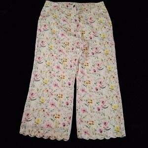 crown & ivy Floral Straight Leg Pants in White with Pink & Yellow Flowers